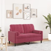 Dvivietė sofa su pagalvėlėmis, raudonojo vyno, 120cm, aksomas kaina