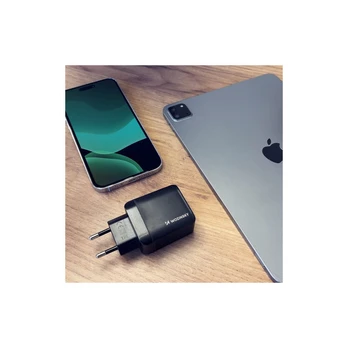 Įkroviklis Wozinsky "GaN" juodas 20W (USB / USB-C)