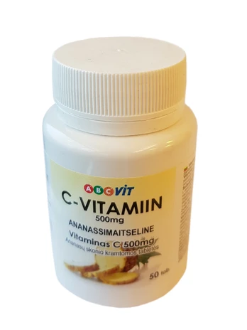 Vitaminas C 500mg tab. N50 (ABC Vit), ananasų skonio