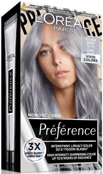 Plaukų dažai L’Oréal Paris Preference Vivid Colors, silver grey (soho) sp., 10.112, 60 ml