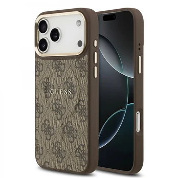 Dėklas Guess PU Leather 4G Gold Frame MagSafe Apple iPhone 17 Pro Max rudas