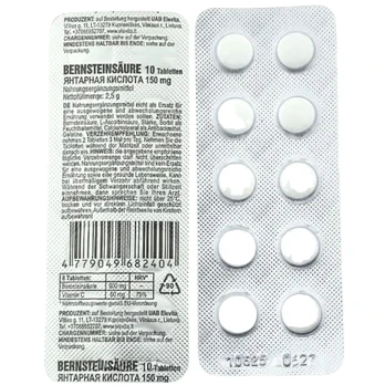 Gintaro rūgštis 150 mg, 10 tablečių