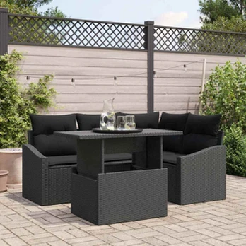 Sodo Sofa Rinkinys 5 dalių rinkinys Juoda Ratanas