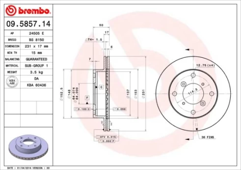Stabdžių diskas BREMBO 09.5857.14