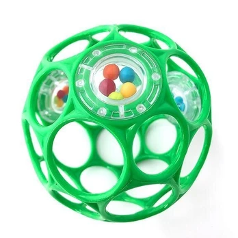 Kamuolys su barškučiu Oball 10 cm, žalias, 0m+
