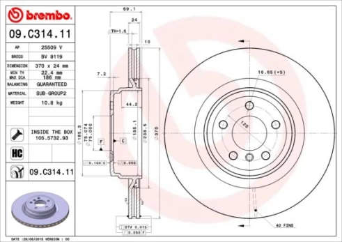 Stabdžių diskas BREMBO 09.C314.11