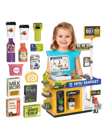 WOOPIE Mini Market Interactive Cash Register Scanner Accessories Sounds Light