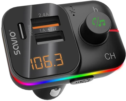 SAVIO TR-18 FM transmitter with Bluetooth and PD charger