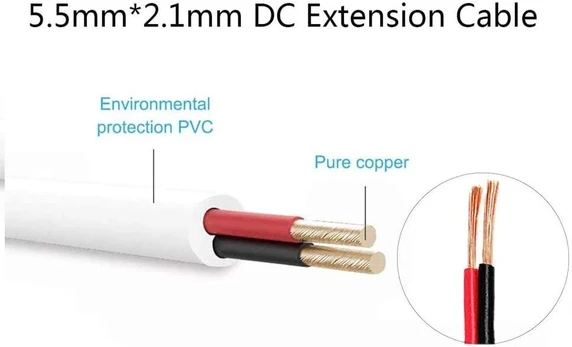 Universalus Dc prailginimo laidas 5.5 mm x 2.1 mm, 12v, baltas