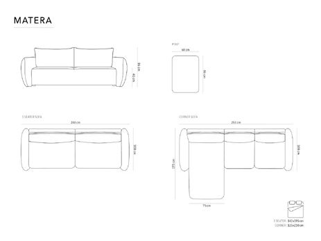 Left Corner Sofa With Bed Function And Box, "Matera", 4 Seats, 253x173x86 Made in Europe