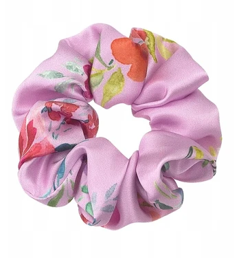 Šilkinė satininė scrunchie Almania - rožinė pieva