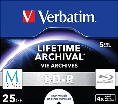 VERBATIM M-Disc BD-R Single Layer 25GB Inkjet Printable 5xJC