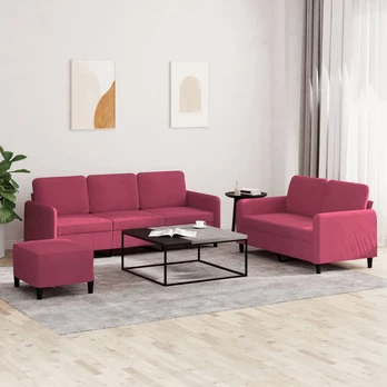 Sofa Sofos komplektas, 3 dalių, raudonojo vyno spalvos, aksomas