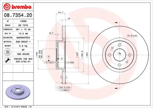 Stabdžių diskas BREMBO 08.7354.20
