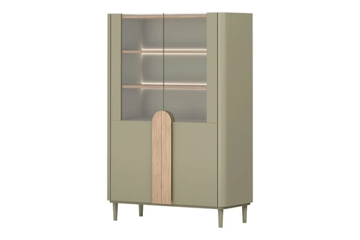 Vitrine Amilio - Eucalyptus / Baltic Dune Oak / Natural Oak Handles / Eucalyptus Legs