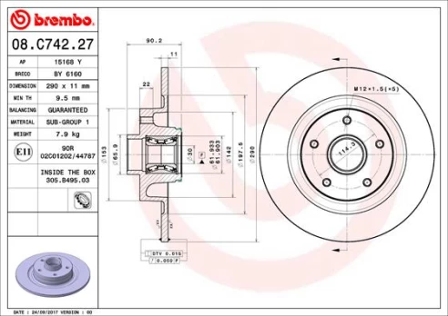 Stabdžių diskas BREMBO 08.C742.27
