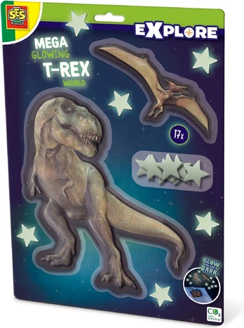 Sieninis lipdukas SES Creative Mega Glowing T-Rex 25129S, įvairių spalvų