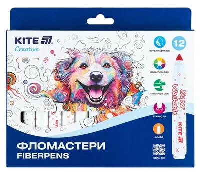Flomasteriai CREATIVE Jumbo, Kite, 12 sp.