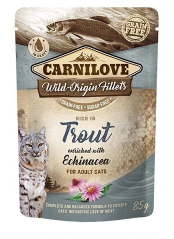 Carnilove konservai katėms su upėtakiu ir ežiuolėmis 85g