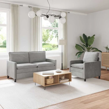 Sofa Sofos komplektas 2 pcs Šviesiai pilka Aksomas