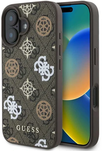 Guess PU 4G Peony MagSafe Case for iPhone 16 Brown