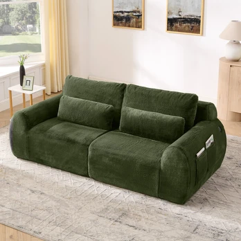 2-vietė sofa, USB įkrovimas, žalias, minkštas dirbtinis kailis, 1 vnt