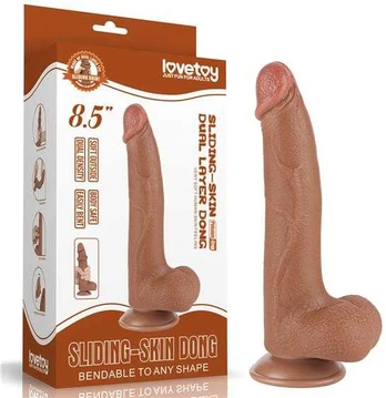 LoveToy 8.5'' Sliding Skin Dual Layer Dong Brown