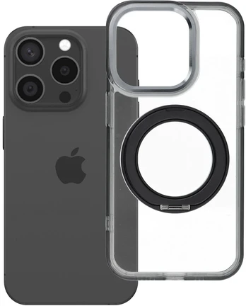 Dėklas Oem Case for iPhone 15 Pro Frame Circle Stand compatible with MagSafe juodas