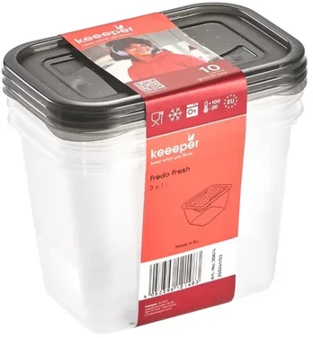 Keeeper Food container set rectangular 3x1L Fredo "Fresh" transparent/crystal pilka