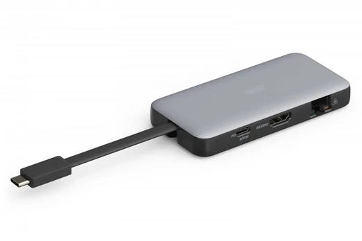 DIGITUS Docking USB-C->HDMI,USB3.2,RJ45,SD,MicroSD,PD sidabrinis