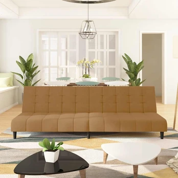 Dvivietė sofa-lova, rudos spalvos, aksomas
