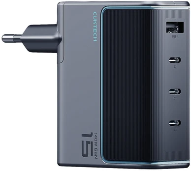 Cuktech AD1404UEU 140W GaN 3x USB-C + USB-A Wall Charger with USB-C Cable - Gray