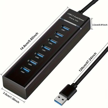 USB 3.0 7 jungčių šakotuvas su LED apšvietimo jungtimi, 1,2 mln