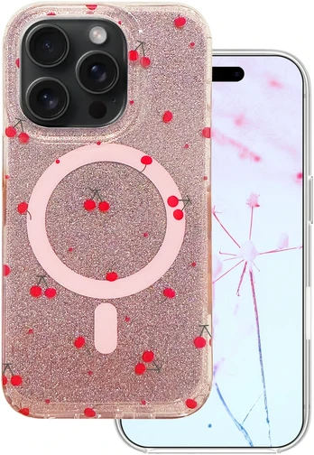 Dėklas Telforceone Cherry Mag case for iPhone 16 Pro 6,3' glitter