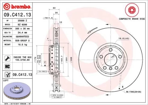 Stabdžių diskas BREMBO 09.C412.13