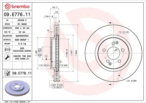Stabdžių diskas BREMBO 09.E776.11
