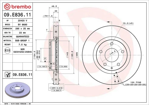 Stabdžių diskas BREMBO 09.E836.11