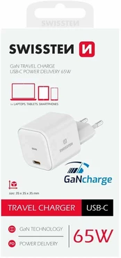 Swissten GaN Travel Charger USB-C 65W kaina