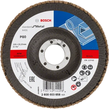 BOSCH 125 mm X431 P 80 STANDARTAS METALINIAM GALVOTUI