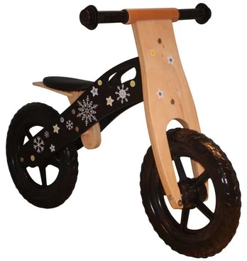 Megaleg Træ Sort Løbecykel med rigtige hjul med luft