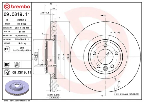 BREMBO 09.C819.11 Brake Disc