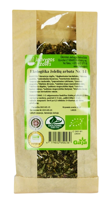 Ekologiška žolelių arbata Nr. 14 (šalinimui), 40 g