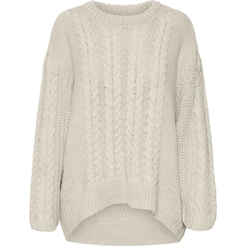 Megztinis moterims, Smėlio, Sveacable o-neck pullover boo