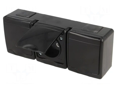 Connector: AC supply | socket | 2P+PE | 250VAC | 16A | black | PIN: 3 | IP44