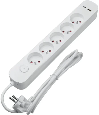 Ilgintuvas - DPM 5 Lizdų Su USB-A Ir USB-C, 1,5 M, Baltas