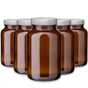 Rudas stiklinis 200 ml stiklainis su sidabriniu unishell dangteliu, 5 vnt. rink.
