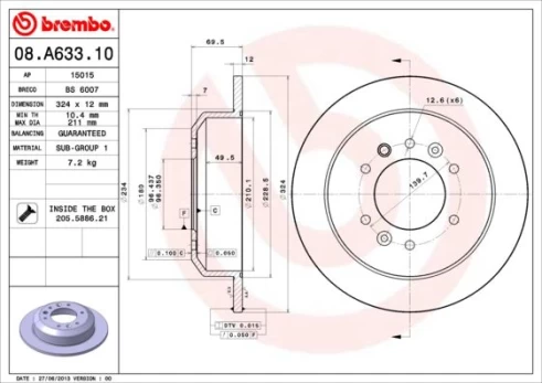 Stabdžių diskas BREMBO 08.A633.10