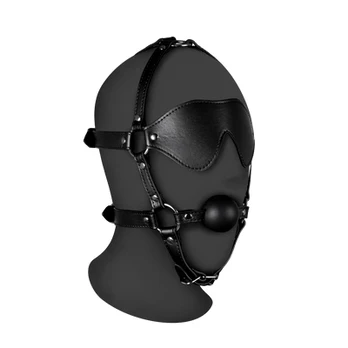 Ouch By Shots Blindfolded Head Harness with Solid Ball Gag - Juodas
