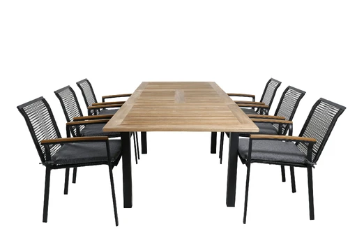 Panama Table 152/210 - Black/Teak+Dallas Dining Chair_6