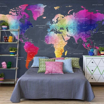 Artgeist Fototapetas - World Map: Colourful Crystals